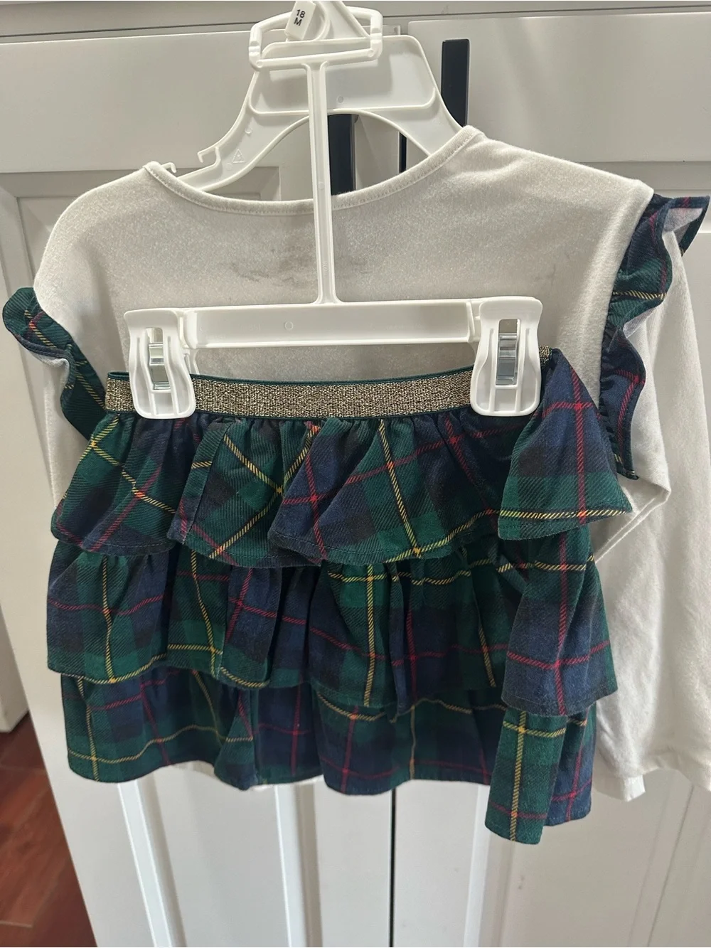 The Children’s Place- Girls Holiday Tunic and Tartan Skirt Set - White & Green
